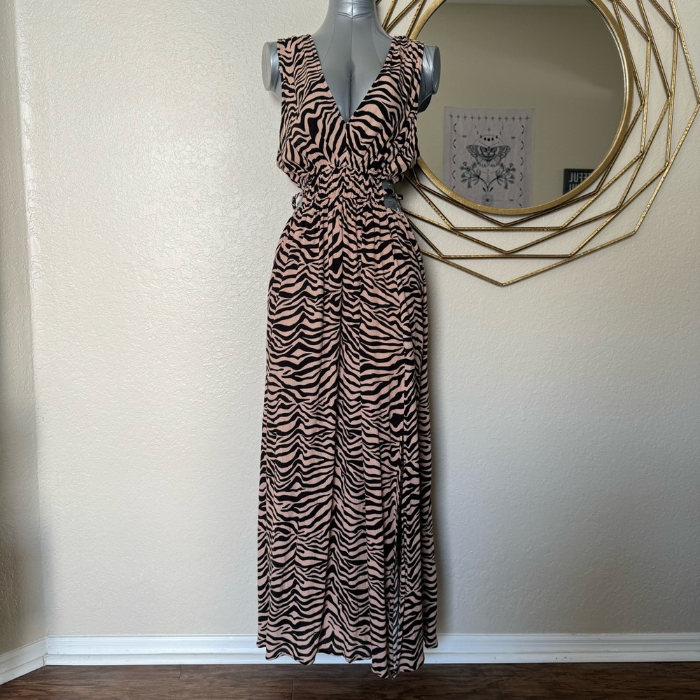 Maxi Animal Print Cut Out Long Dress Zebra Design